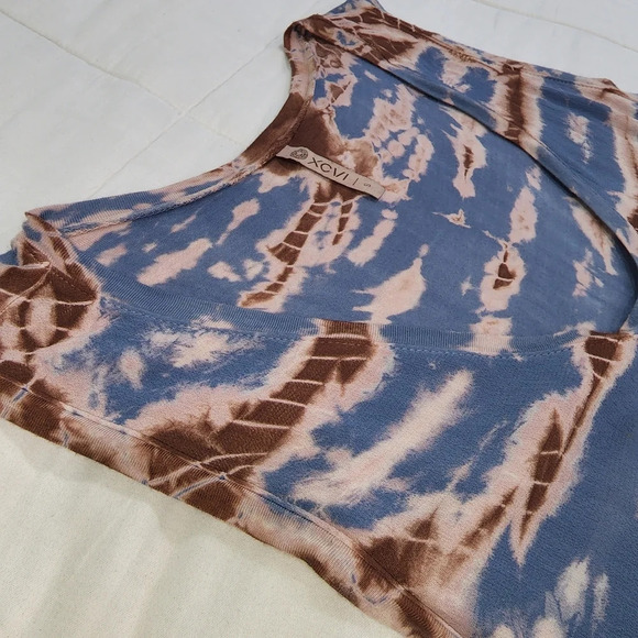 XCVI Tie Dye Short Sleeve Blouse Brown Blue Sz S - Picture 7 of 10